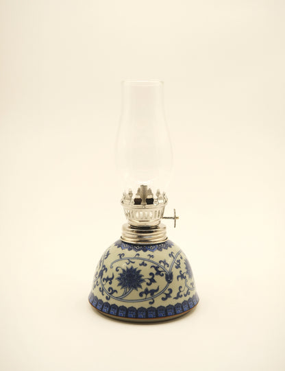 Chinese oil lamp for camping_Handcrafted oil lamp gift_Blue and white camping lantern